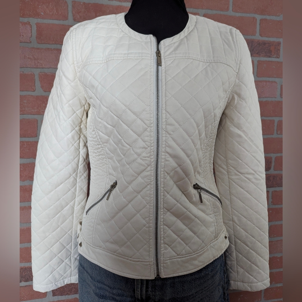 Faux Leather Quilted  Forever 21 Cream Casual Jacket NWT SZ L